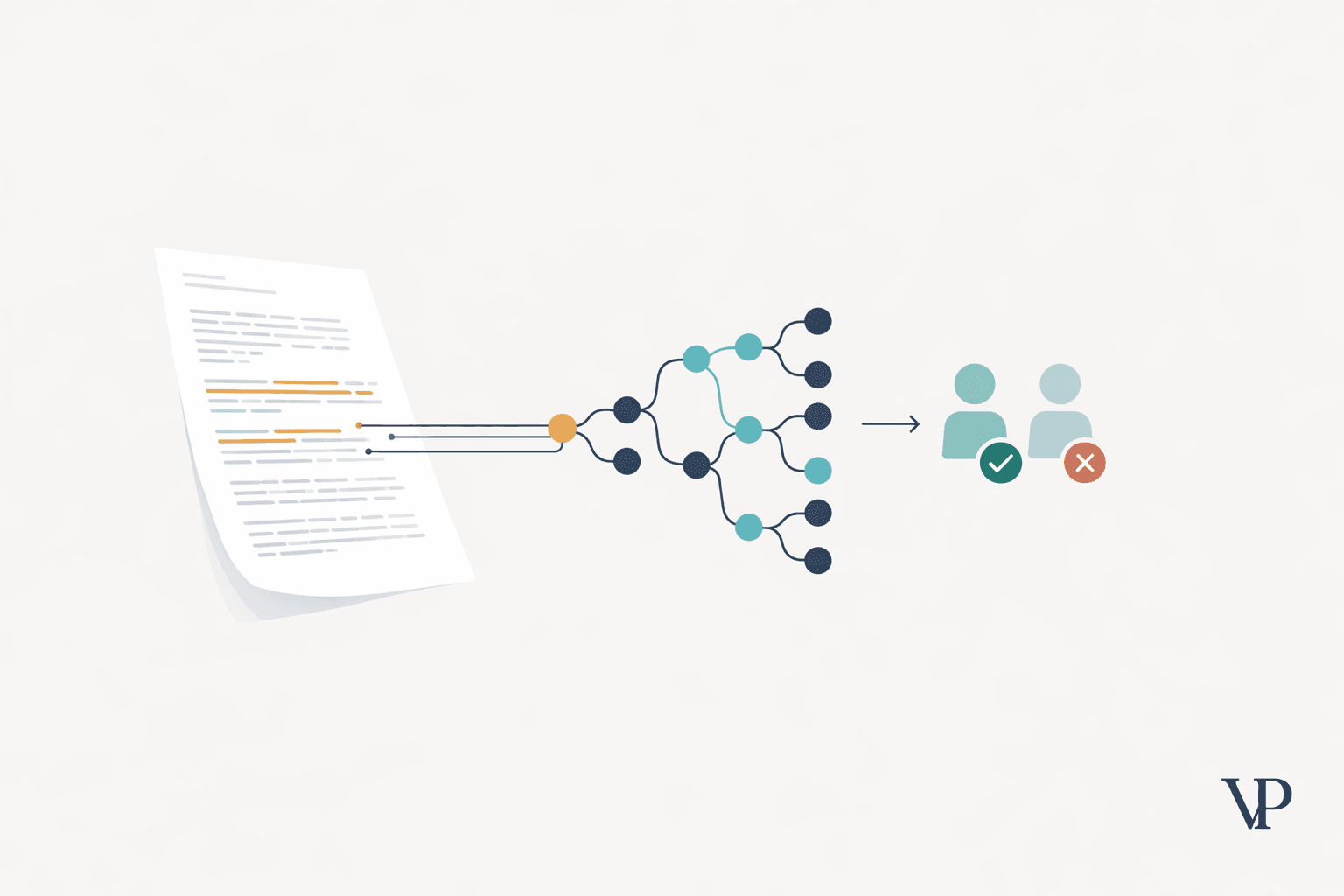 A clinical trial protocol document being translated from messy medical text into a structured knowledge graph, representing the article's core theme of moving from syntax to logic in patient matching.