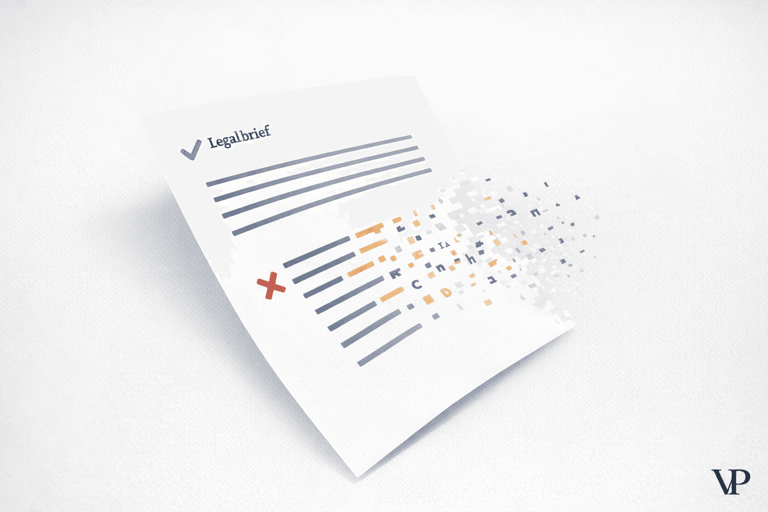 A striking visual representing the collision of legal citation authority with AI-generated fabrication — a legal brief with citation text visibly fragmenting or dissolving where fake cases appear.