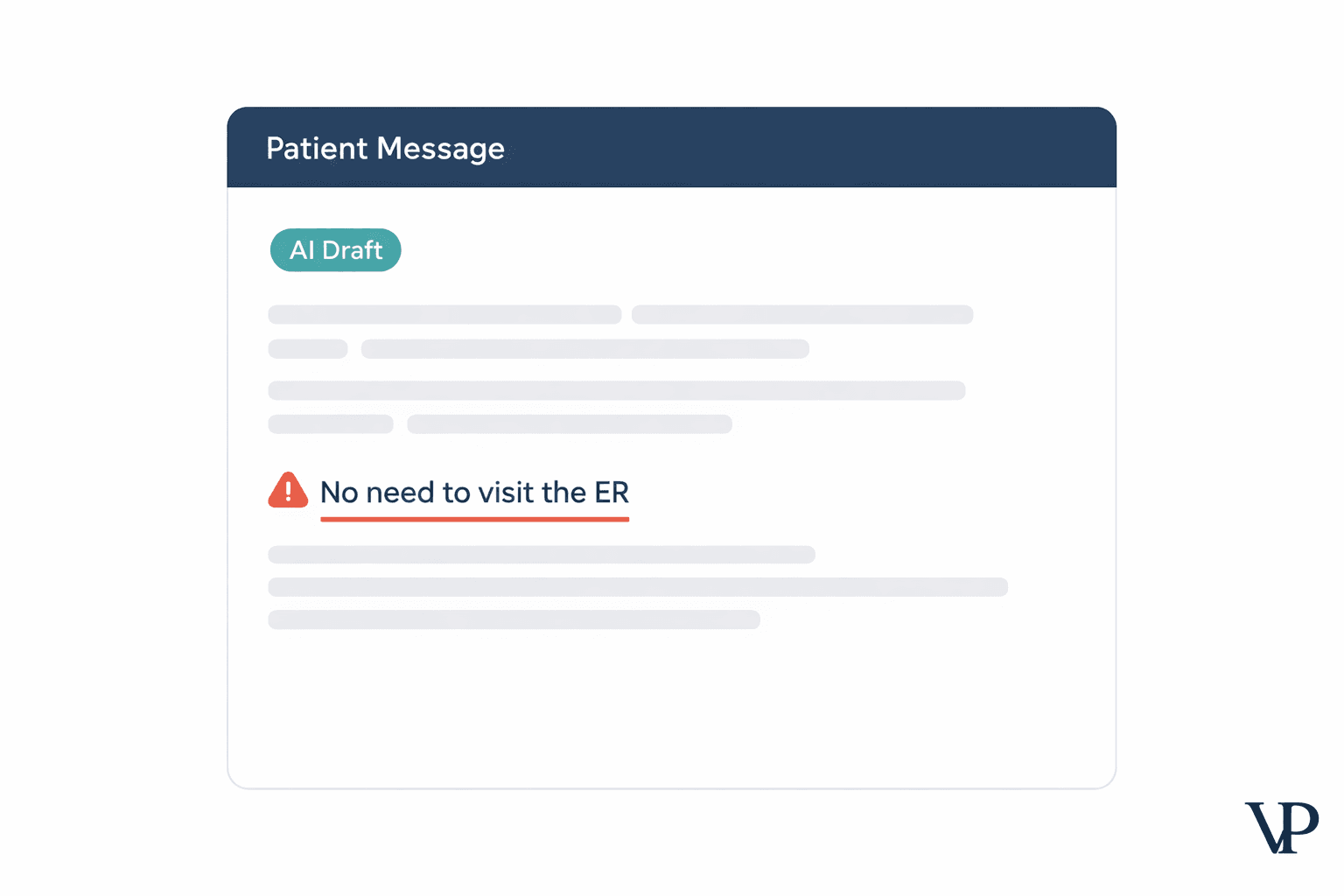 A patient portal message interface where a polished, friendly AI-drafted message contains a subtle but dangerous clinical error highlighted in red — conveying the article's core tension between surface-level quality and hidden harm.