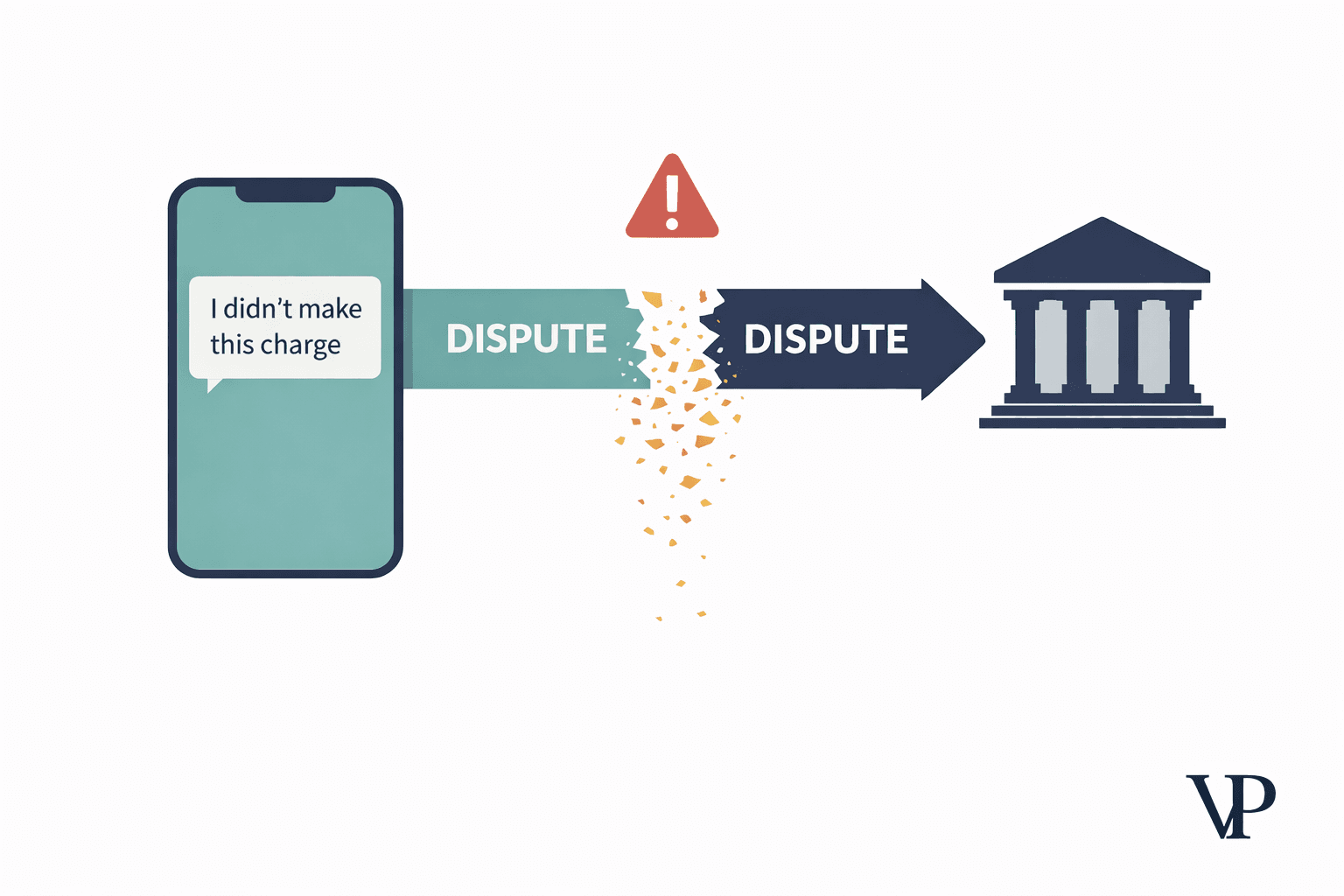 A conceptual editorial image showing a consumer's digital dispute disappearing into a gap between two connected systems, specific to the fintech/Apple Card domain.