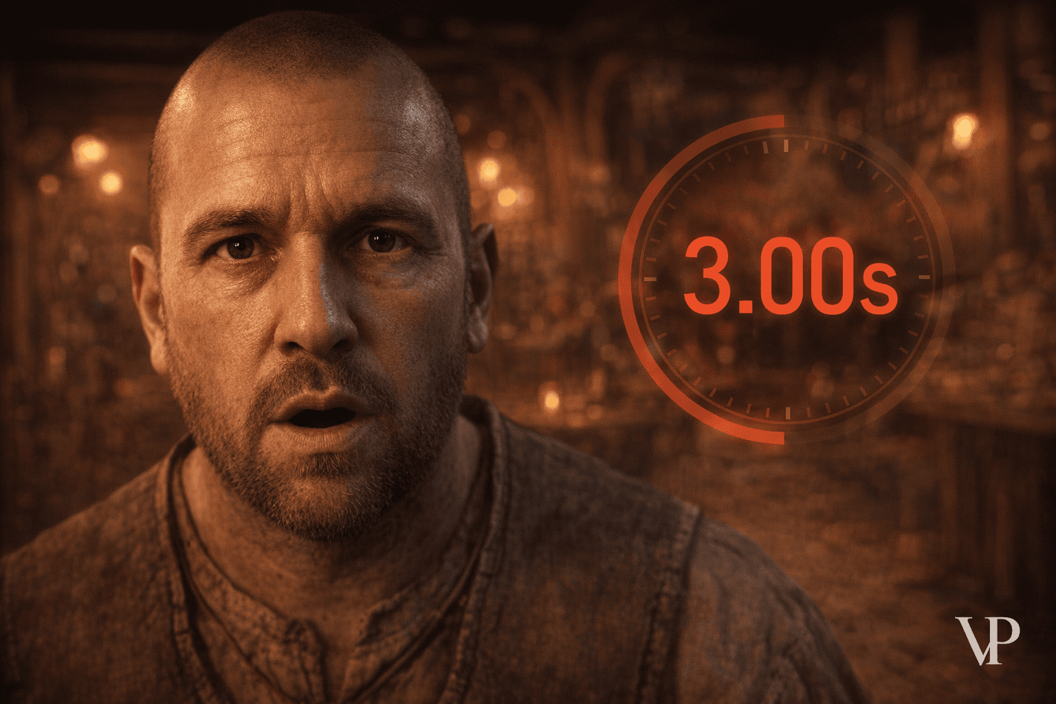 A striking visual of a photorealistic NPC face frozen mid-conversation with a visible latency timer, capturing the article's central tension between visual fidelity and AI responsiveness.