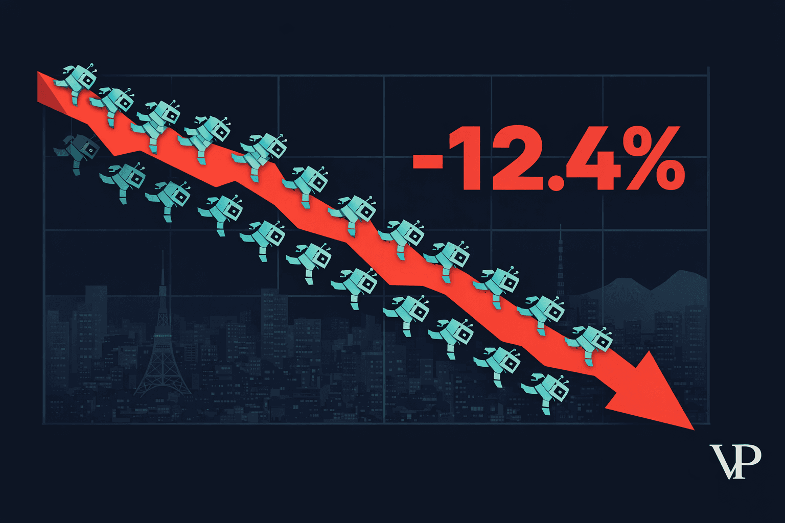A striking editorial image showing the collision of algorithmic trading and market chaos, specific to the August 2024 crash event.