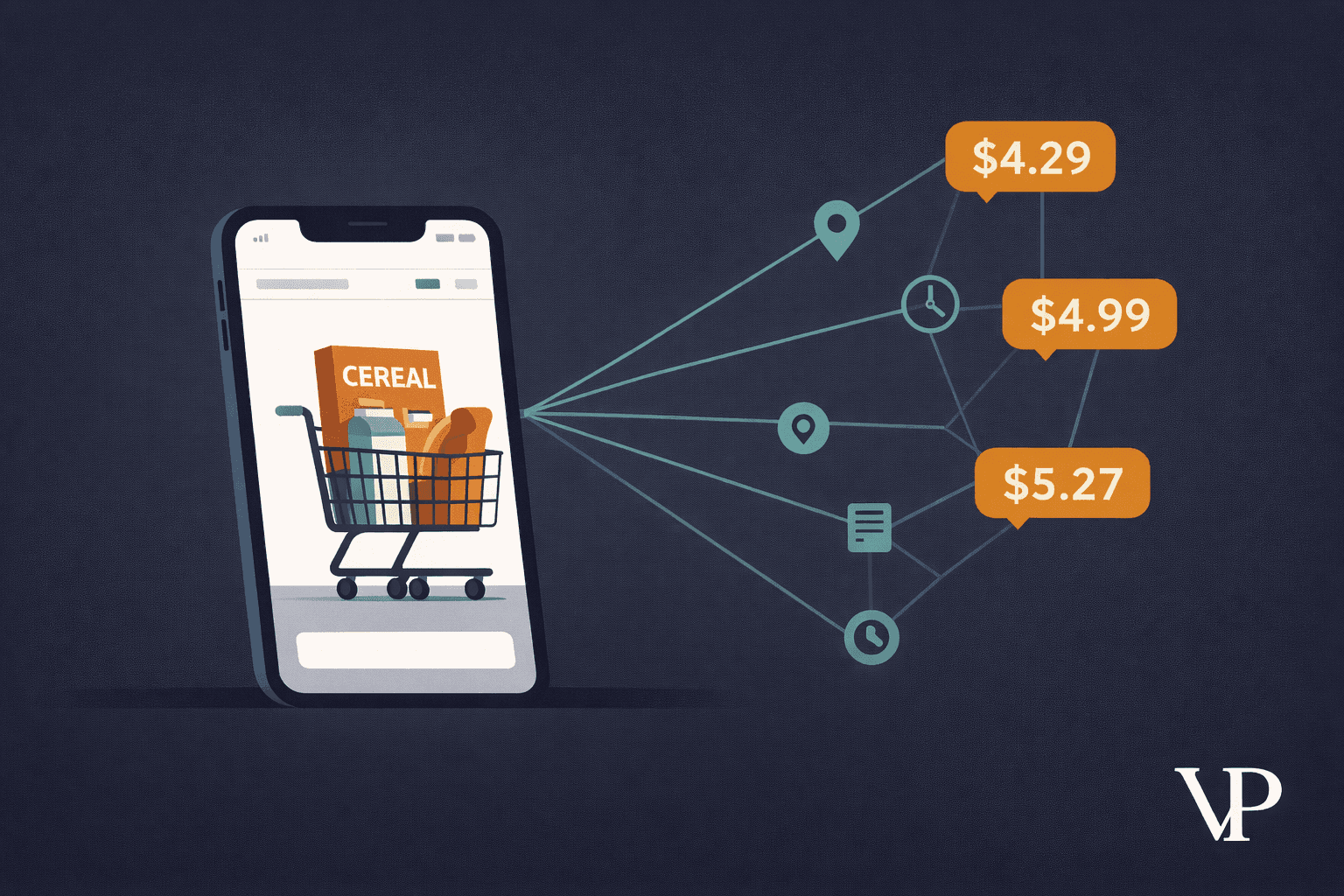 A striking editorial image conveying the concept of hidden algorithmic price manipulation affecting everyday grocery shoppers — specific to this article's domain of AI-driven grocery pricing.