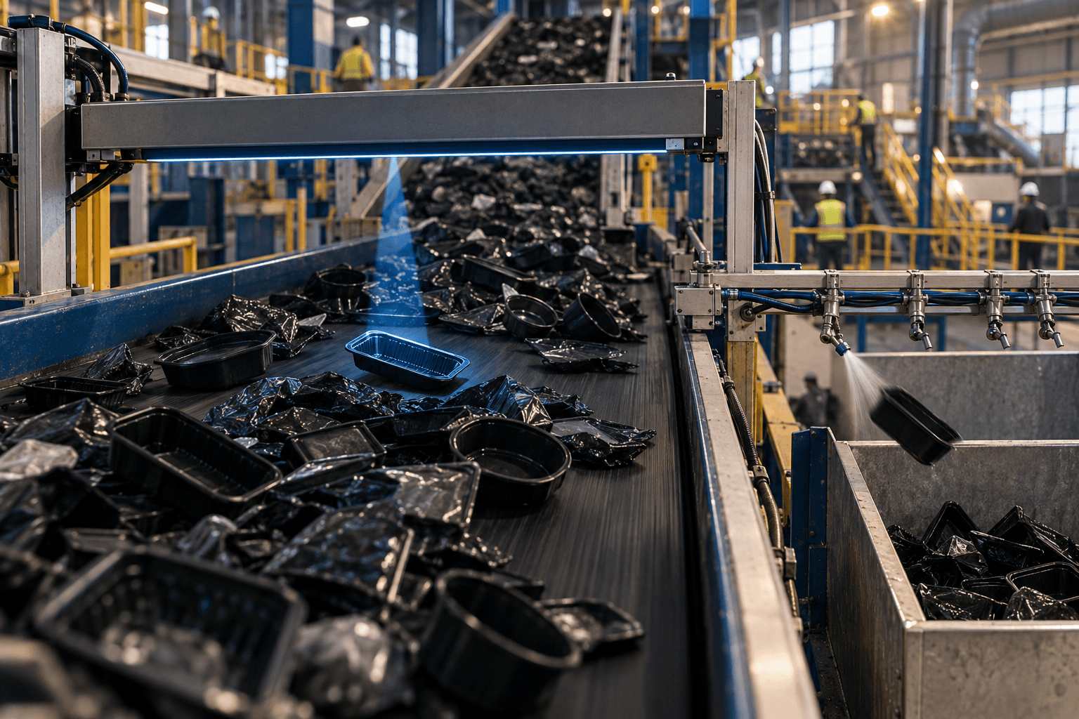 An MWIR 1D-CNN reads the black plastic NIR sorters miss. Flip the confidence gate off and the same model ships a failing bale. The guarantee is the product.